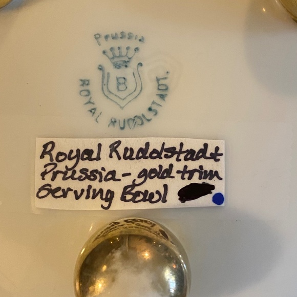 Royal Rudolstadt Prussia Gold Trim Footed Porcelain Bowl Roses Antique 8.5” - Picture 7 of 12